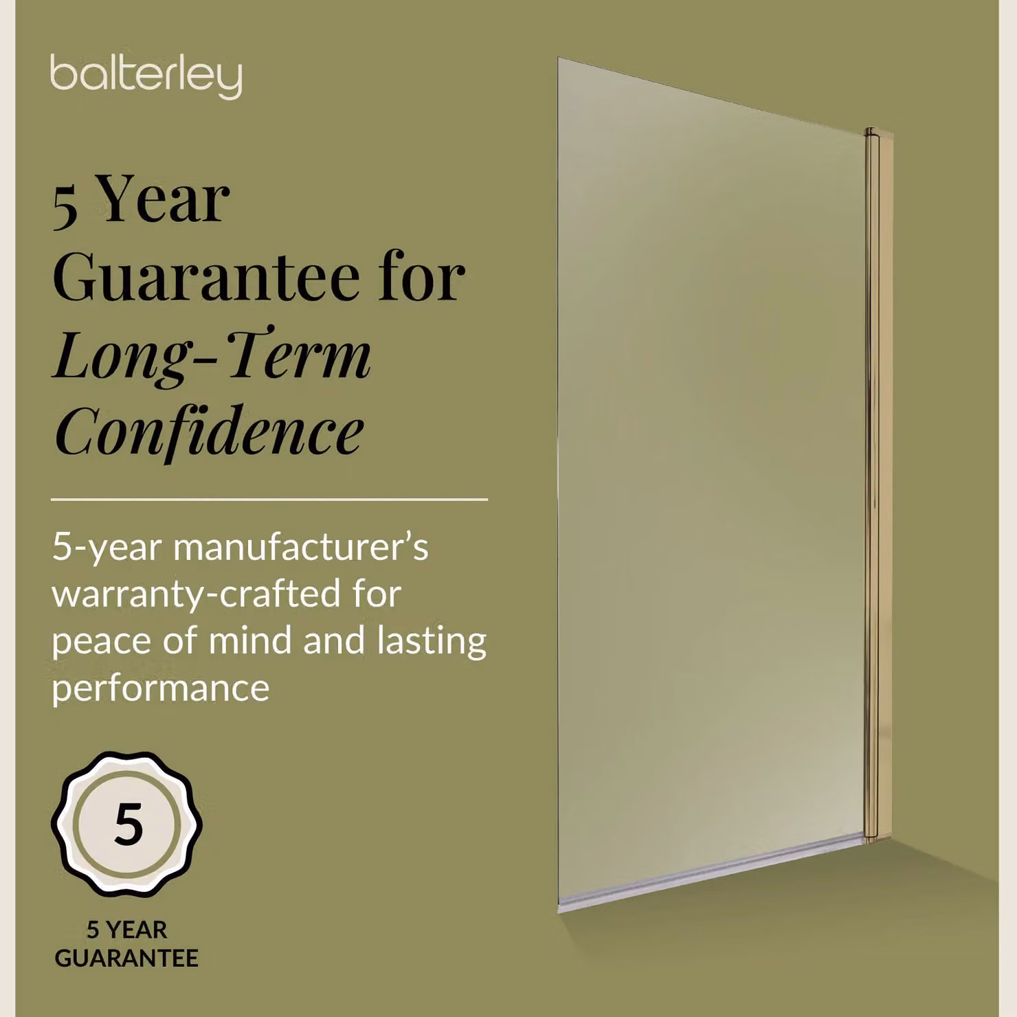 Balterley Square Hinged Bath Screen with 6mm Toughened Safety Glass and Easy Clean Coating, Brushed Brass, W: 77.5 cm, H: 143 cm – 2