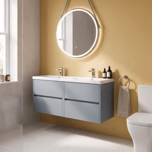 Balterley Wall Hung 4 Drawer Bathroom Vanity Unit with 2 Rectangular Basins in Coastal Grey, W/D/H: 120.5 x 38.5 x 57.9 cm – 2