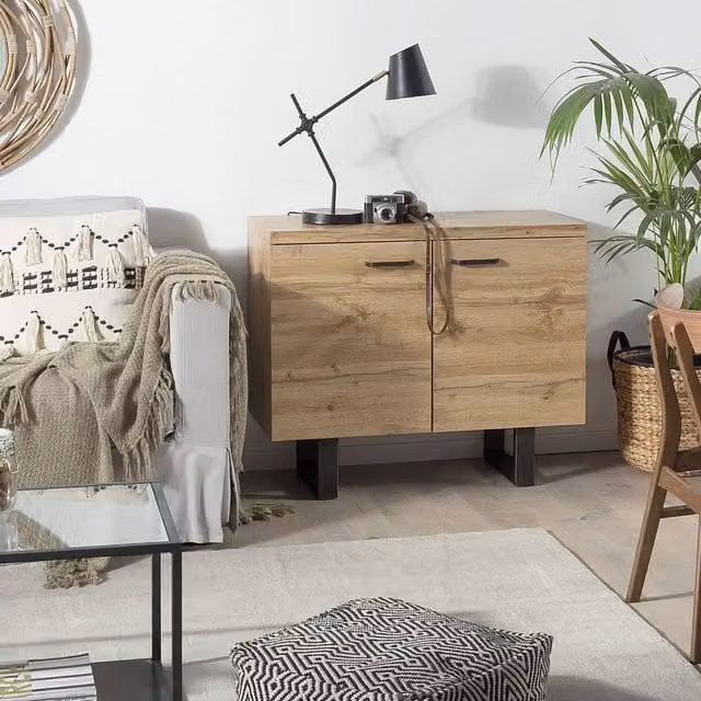 Wyld Haus Industrial 2-Door Sideboard in Light Brown and Grey