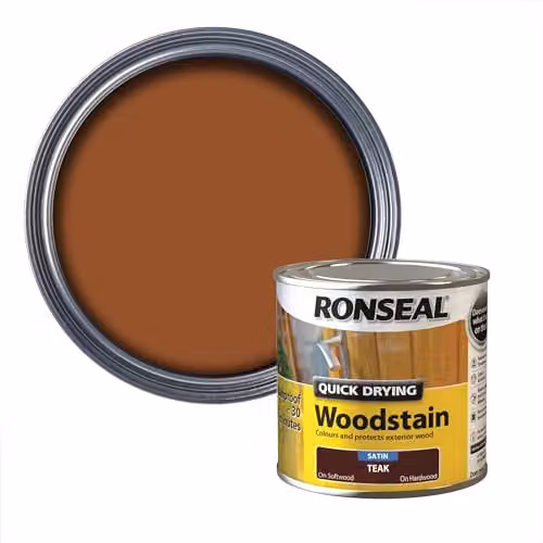 Ronseal Quick Dry Satin Woodstain, Teak, 250ml – 1
