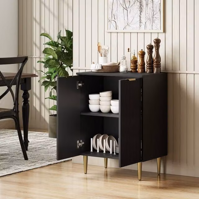 EONLION Modern Black Buffet Sideboard Cabinet with Adjustable Shelf, W: 60 cm, D: 40 cm, H: 80 cm – 1