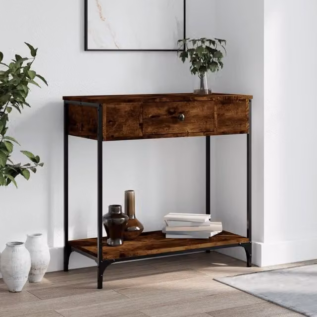 Berkfield Home Smoked Oak Console Table in Brown, W/D/H: 75 x 34.5 x 75 cm