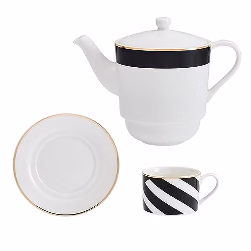 Mikasa Luxe Deco White and Gold Geometric Bone China Tea for One Set with Teapot and Infuser, 500ml – 1