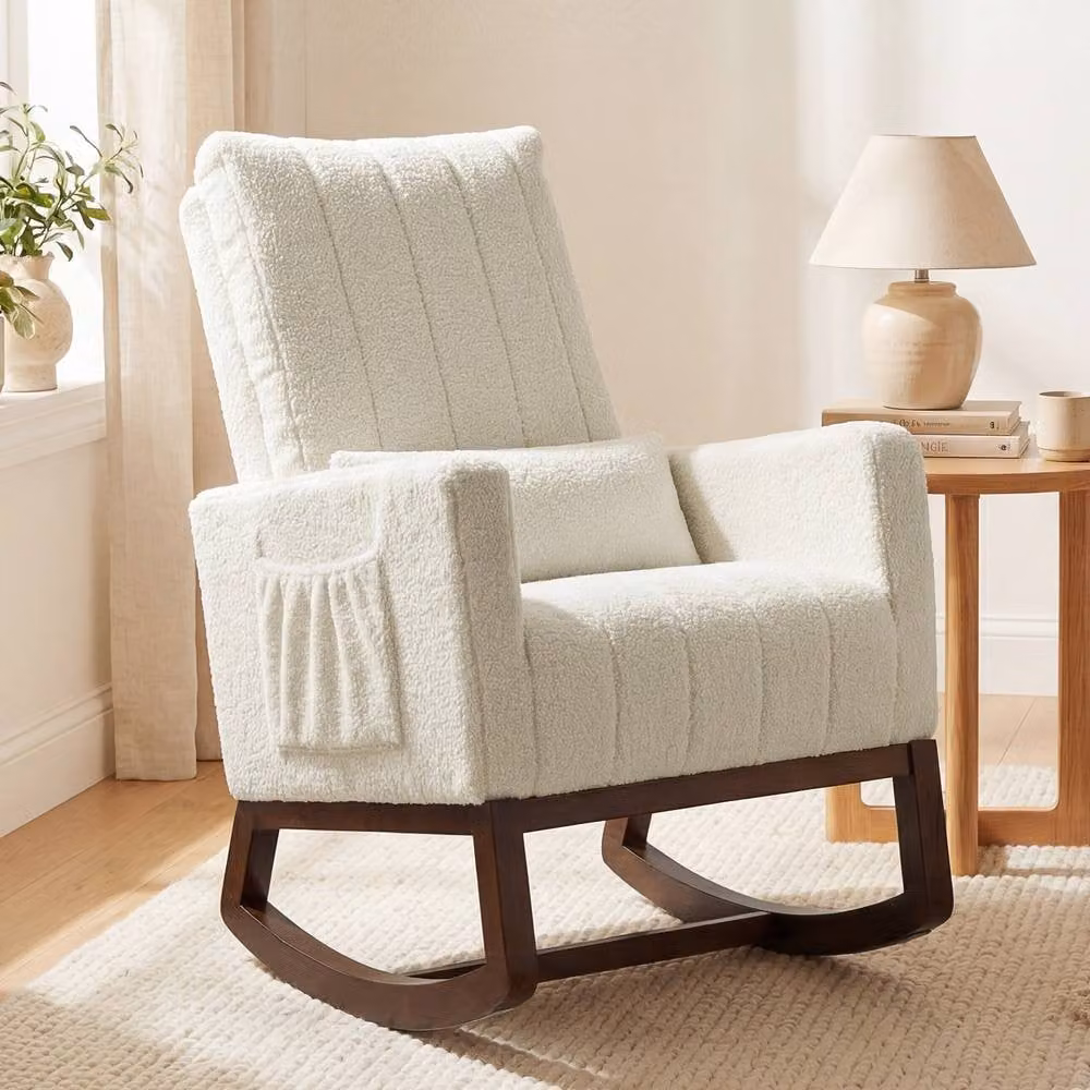 HOMCOM Bouclé Lounge Rocking Chair for Adults in White – 2