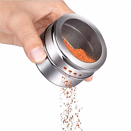 JINGYAN Stainless Steel Magnetic Spice Shaker Set with Sealed Lid and Stickers in Silver – 2