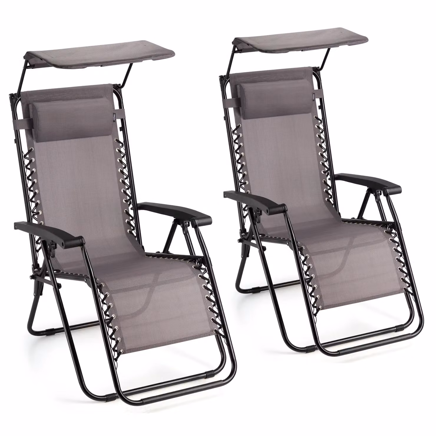 VonHaus Set of 2 Grey Textilene Zero Gravity Garden Sun Lounger Chairs with Canopy and Adjustable Headrests – 2