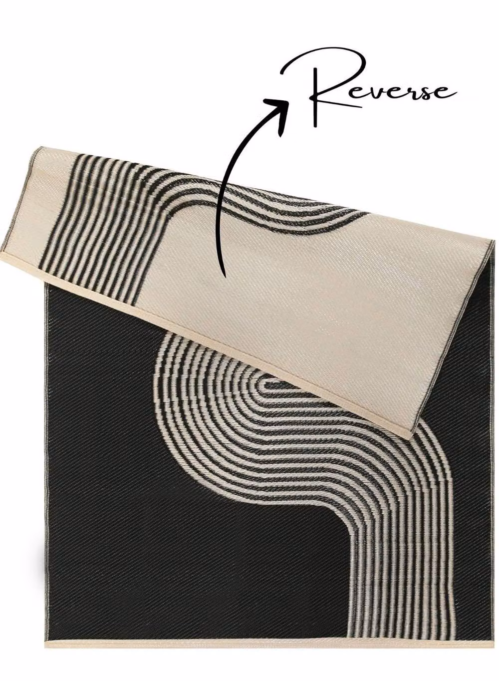 THE RUGS Reversible Weatherproof Outdoor Rug Wavy Line Black & Beige W: 180 cm, D: 270 cm – 6