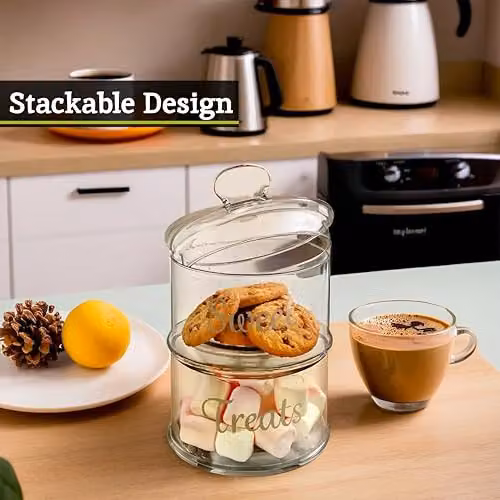 Premier Housewares Stackable Glass Storage Jars, Transparent, 2-Piece Set – 3