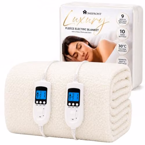 Homefront Double Size Premium Fleece Heated Mattress Cover with Dual Control, White, W/D/H: 140 x 200 cm – 1