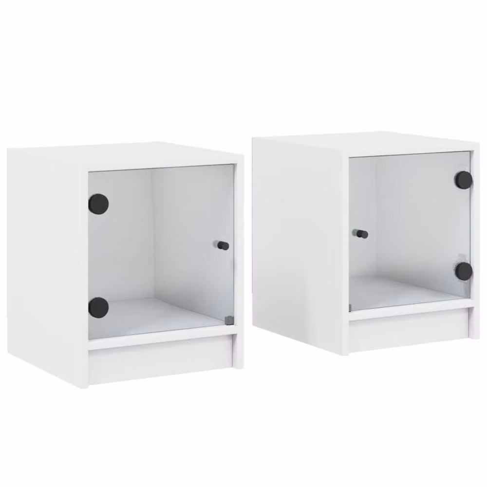 Berkfield Home Elegant Bedside Cabinets with Glass Doors, 2 Pack, White, W/D/H: 35 x 37 x 42 cm – 2