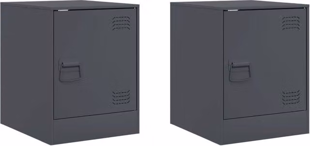 Berkfield Home Set of 2 Anthracite Metal Bedside Cabinets, W/D/H: 34.5 x 39 x 44 cm – 1
