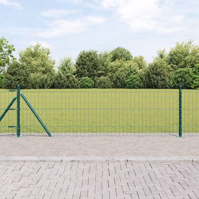 Berkfield Home Euro Fence Green Galvanised Steel with 13 Flanged Posts, 0.4 x 50 m – 1