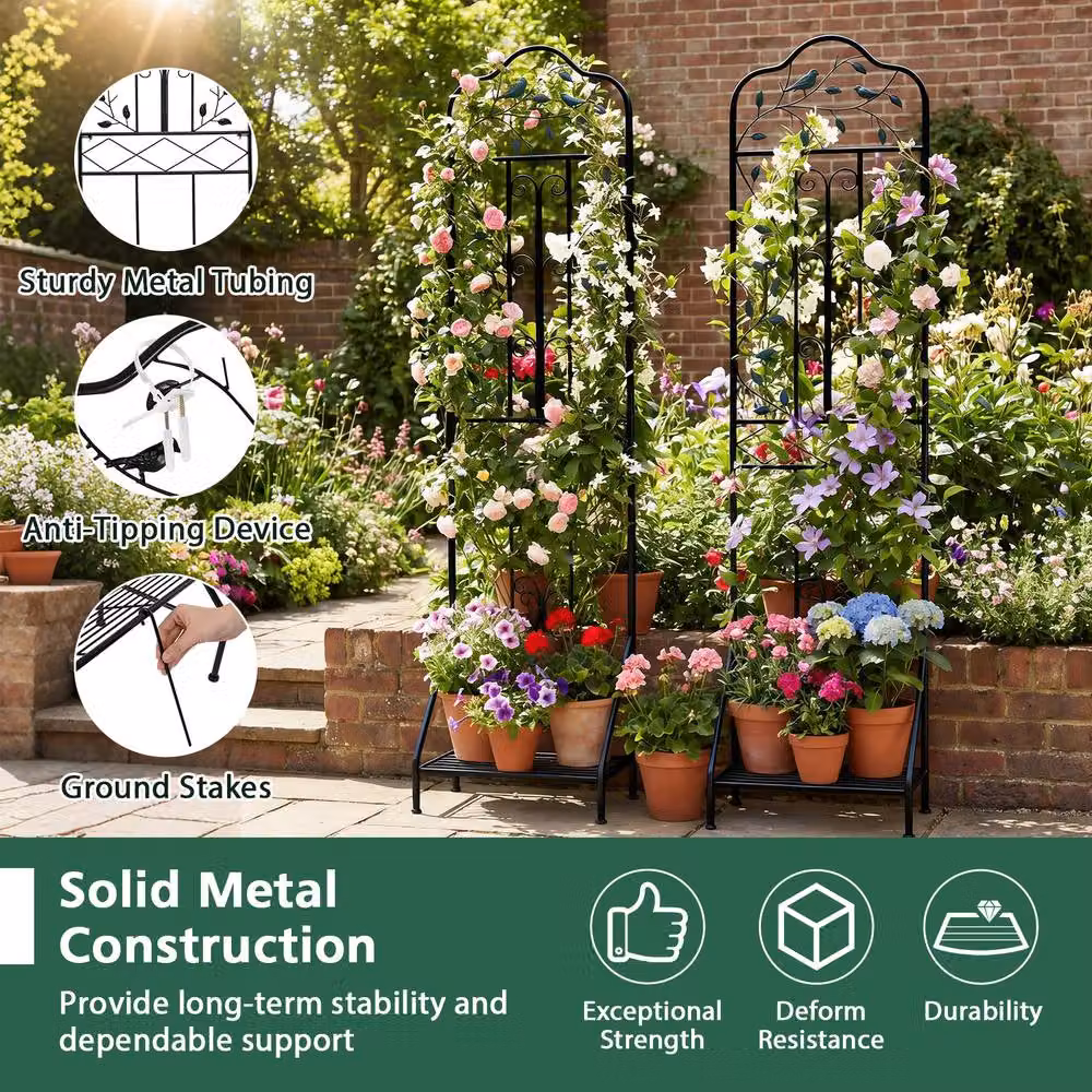 Costway Black Metal Freestanding Garden Trellis for Climbing Plants, Height: 190 cm – 5