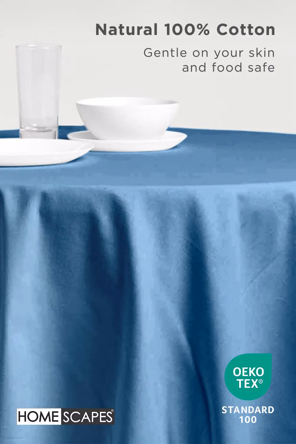 Homescapes Plain Round Cotton Tablecloth in Blue, Diameter: 178 cm – 2