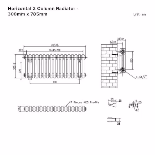 Lux Heat Black Horizontal 2 Column Traditional Steel Radiator, H 30 cm x W 78.5 cm – 3