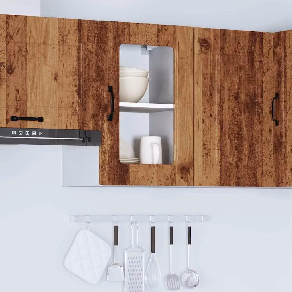 Berkfield Home Kalmar Wall Mounted Kitchen Cabinet with Glass Doors in Brown Old Wood Finish – 3