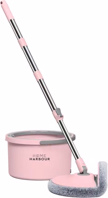 Home Harbour 2 in 1 Turbo Spin Mop and Bucket with Wringer and Microfibre, Pink