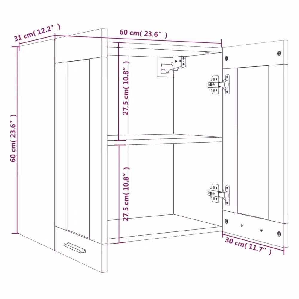 Berkfield Home Hanging Glass Cabinet in Smoked Oak Brown, W: 60 cm, D: 31 cm, H: 60 cm – 5