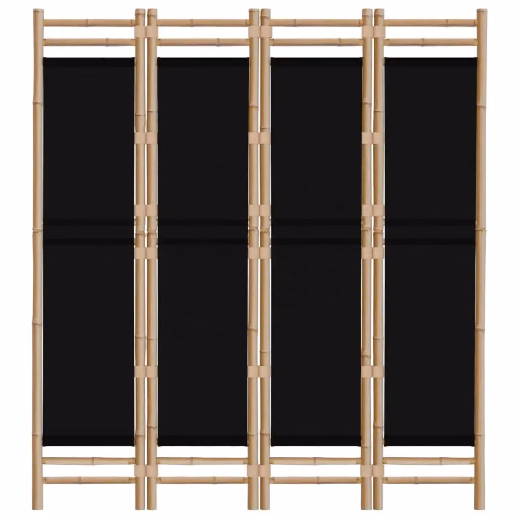 Berkfield Home 4-Panel Folding Room Divider in Black Bamboo and Canvas, 160 cm – 3