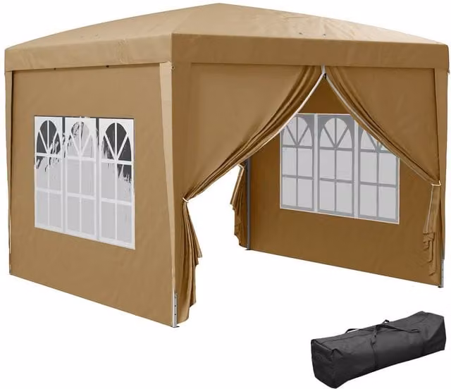 Outsunny Pop Up Gazebo with Windows and Curtain Walls, Beige, W: 300 cm, D: 290 cm, H: 258 cm – 1