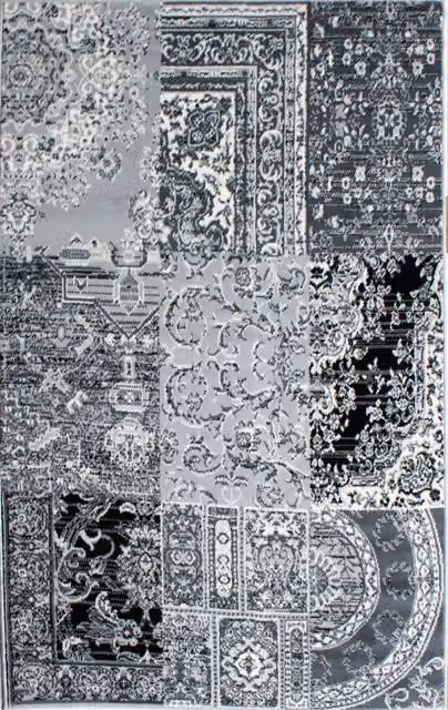 Kukoon Black and Grey Monochrome Traditional Patchwork Living Area Rug, W: 60 cm, L: 240 cm