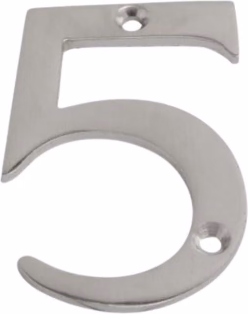 Dzina Satin Chrome Door Number 5 for Wooden and Composite Doors, Silver
