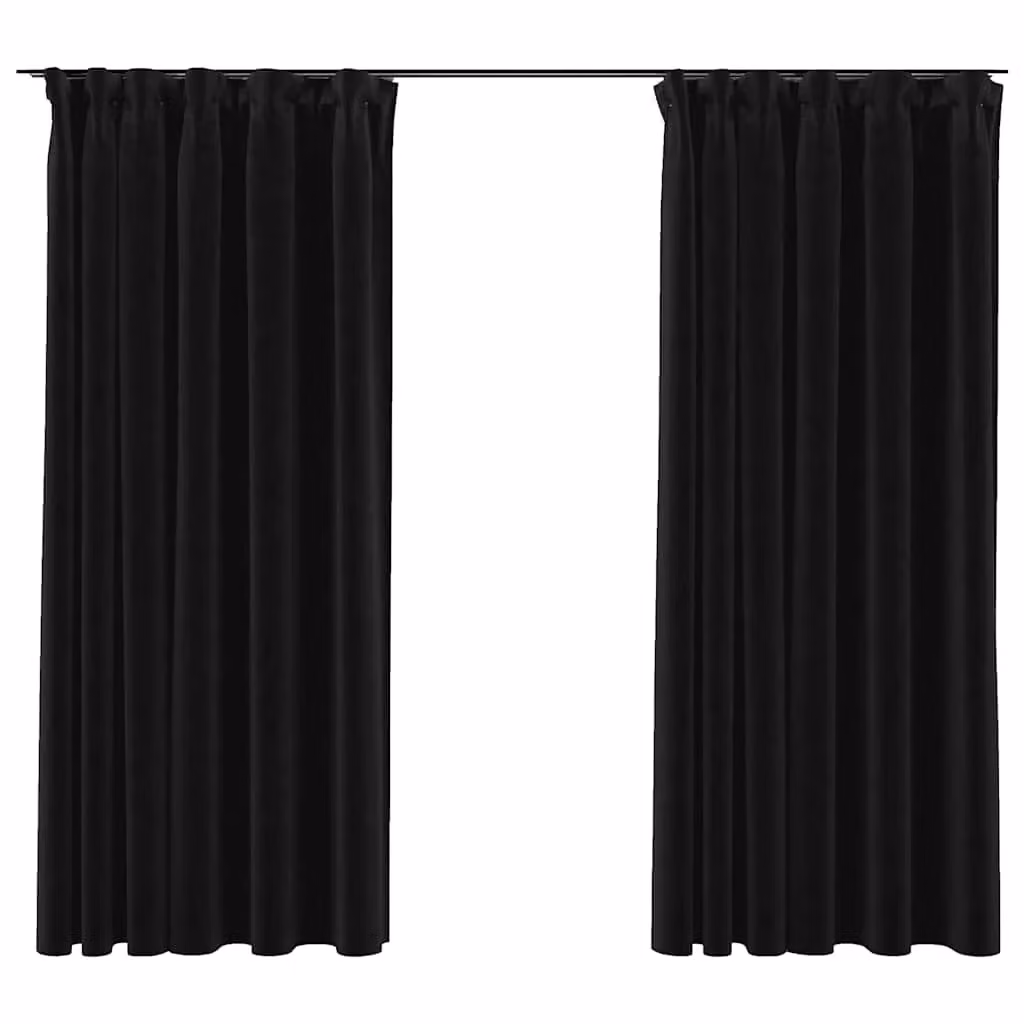 Berkfield Linen-Look Blackout Curtains with Hooks, 2 Pack, Anthracite, W: 140 cm, H: 175 cm – 2