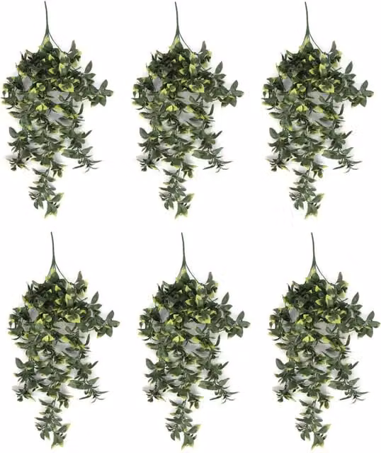 Leaf Pack of 6 Hanging UV and Fire Resistant Artificial Pothos Plants in Green, 71 cm