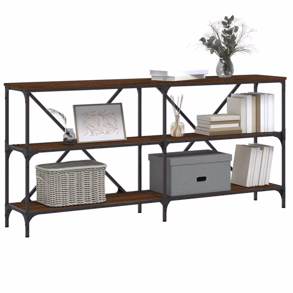 Berkfield Home Industrial Console Table in Brown Oak, W/D/H: 160 x 30 x 75 cm – 3