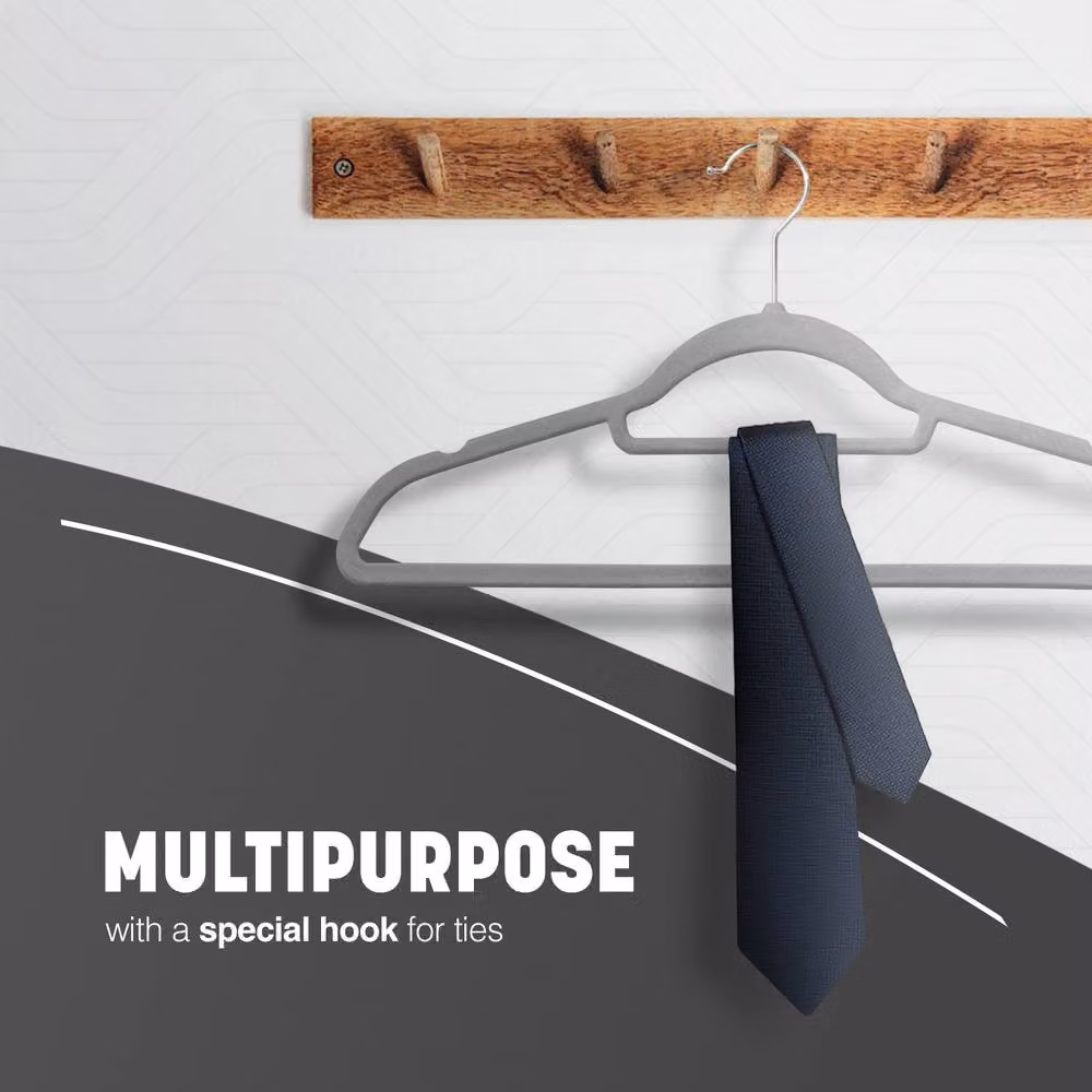 Keplin Non-Slip Velvet Flocked Clothes Hangers with Tie Bar, Grey, 20 Pack – 6