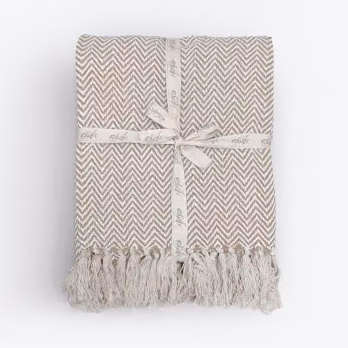 Allure Bath Fashions Chevron Herringbone Cotton Throw Blanket, Beige, W: 150 cm, D: 200 cm