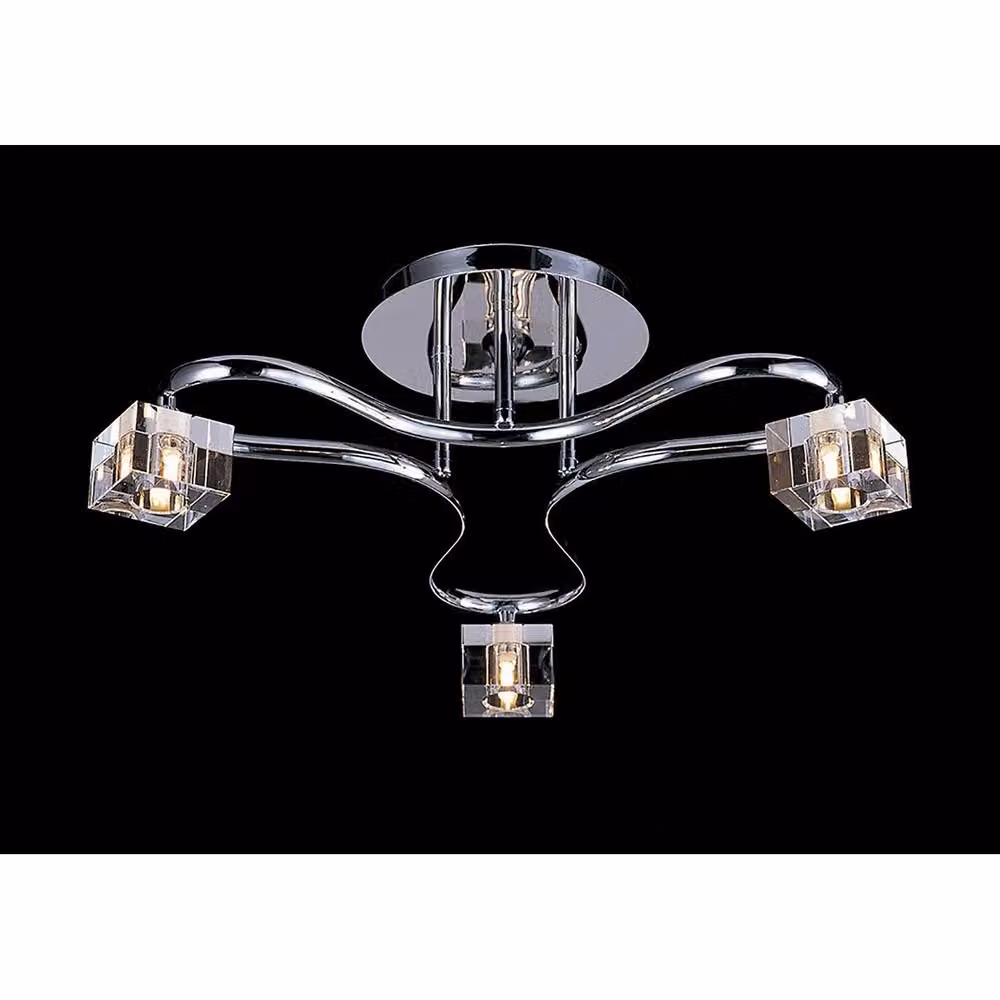 Netlighting Sisco Semi Flush Round 3 Light Ceiling Lamp in Polished Chrome and Grey Glass with G9 Bulbs – 2