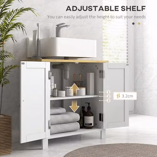Kleankin Freestanding White Bathroom Under Sink Cabinet with Hinged Doors and Internal Shelf, W/D/H: 60 x 30 x 60 cm – 3
