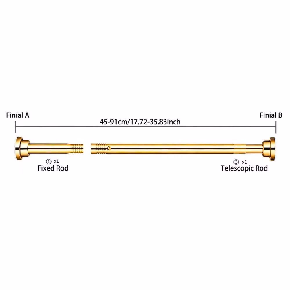 KORVIXA Heavy Duty Extendable Stainless Steel Curtain Pole in Gold, 45-68cm – 2