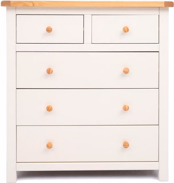 Cabinet Bits Maggiori 5 Drawer Chest of Drawers in White Pine with Wood Knobs