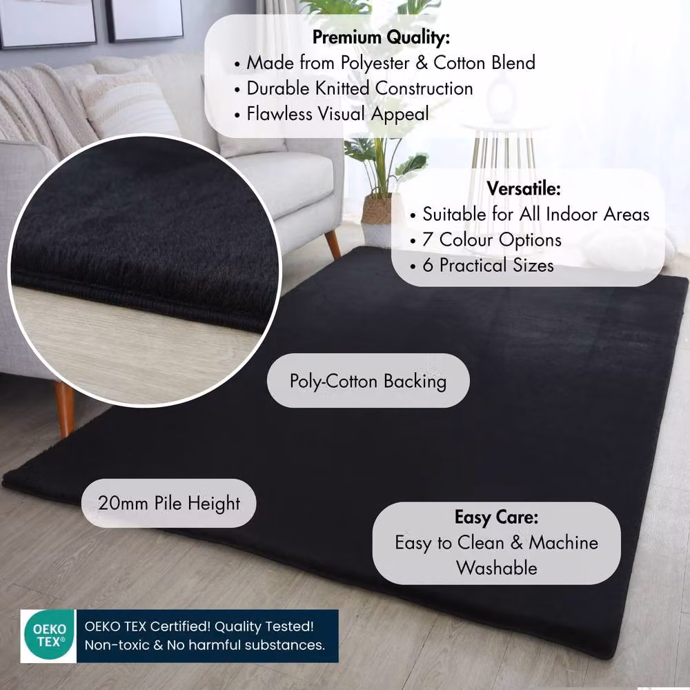 Desire Rugs Plushtale Washable Low Pile Area Rug, Black, W/D: 200 x 280 cm – 3