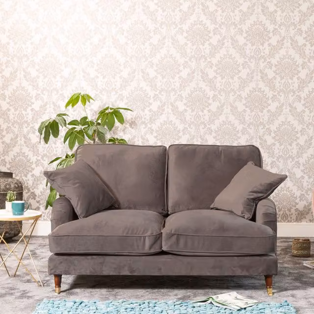 Artemis Home Mackenzie 2 Seat Sofa in Brown and Grey Velvet and Microfibre Upholstery