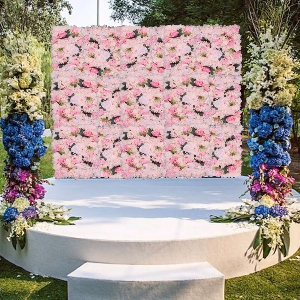 NESTLUNE 12-Piece Pink Artificial Floral Wall Panels, W: 60 cm, H: 40 cm – 2