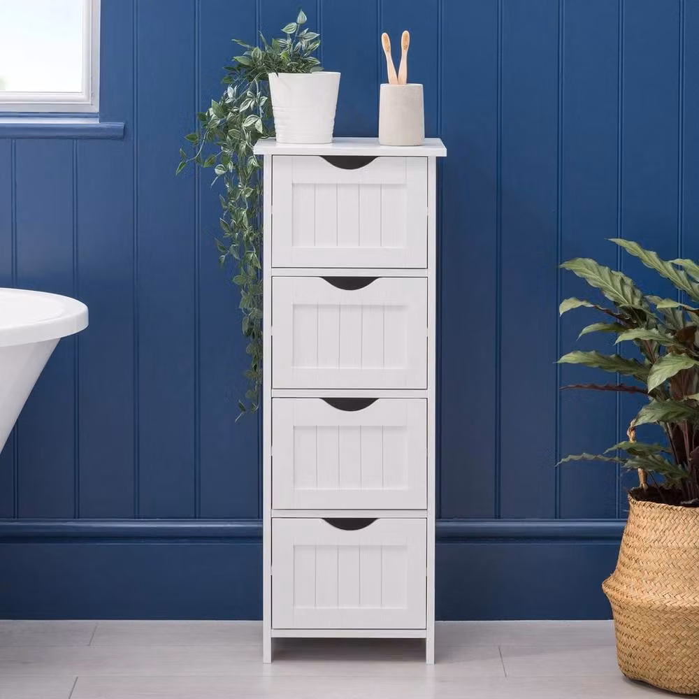 Havendro White Wood Bathroom Storage Unit with 4 Deep Drawers, W/D/H: 82 x 30 x 30 cm – 2