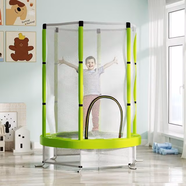 AIYAPLAY Green Kids Mini Trampoline with Safety Net and Foam Padding