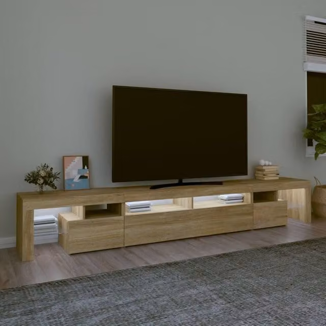 Berkfield Home Modern TV Cabinet with LED Lights in Sonoma Oak and Light Brown, W: 260 cm, D: 36.5 cm, H: 40 cm – 1