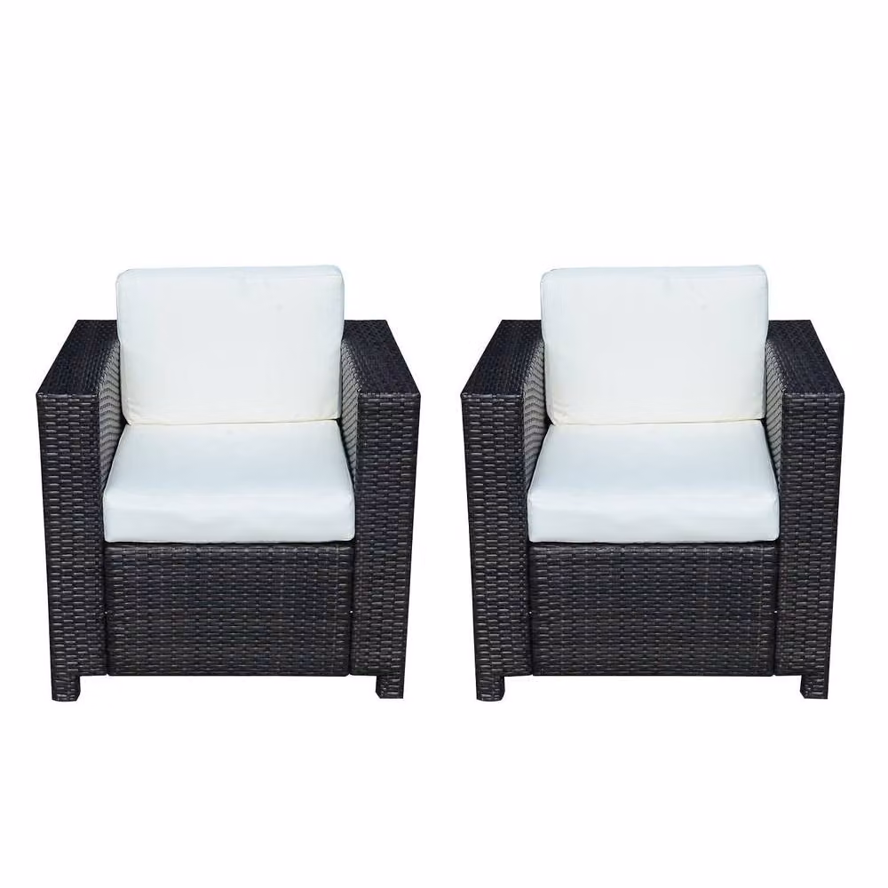 Wyld Haus Vamino Black PE Rattan Armchairs with Cream Cushions, Set of 2 – 2