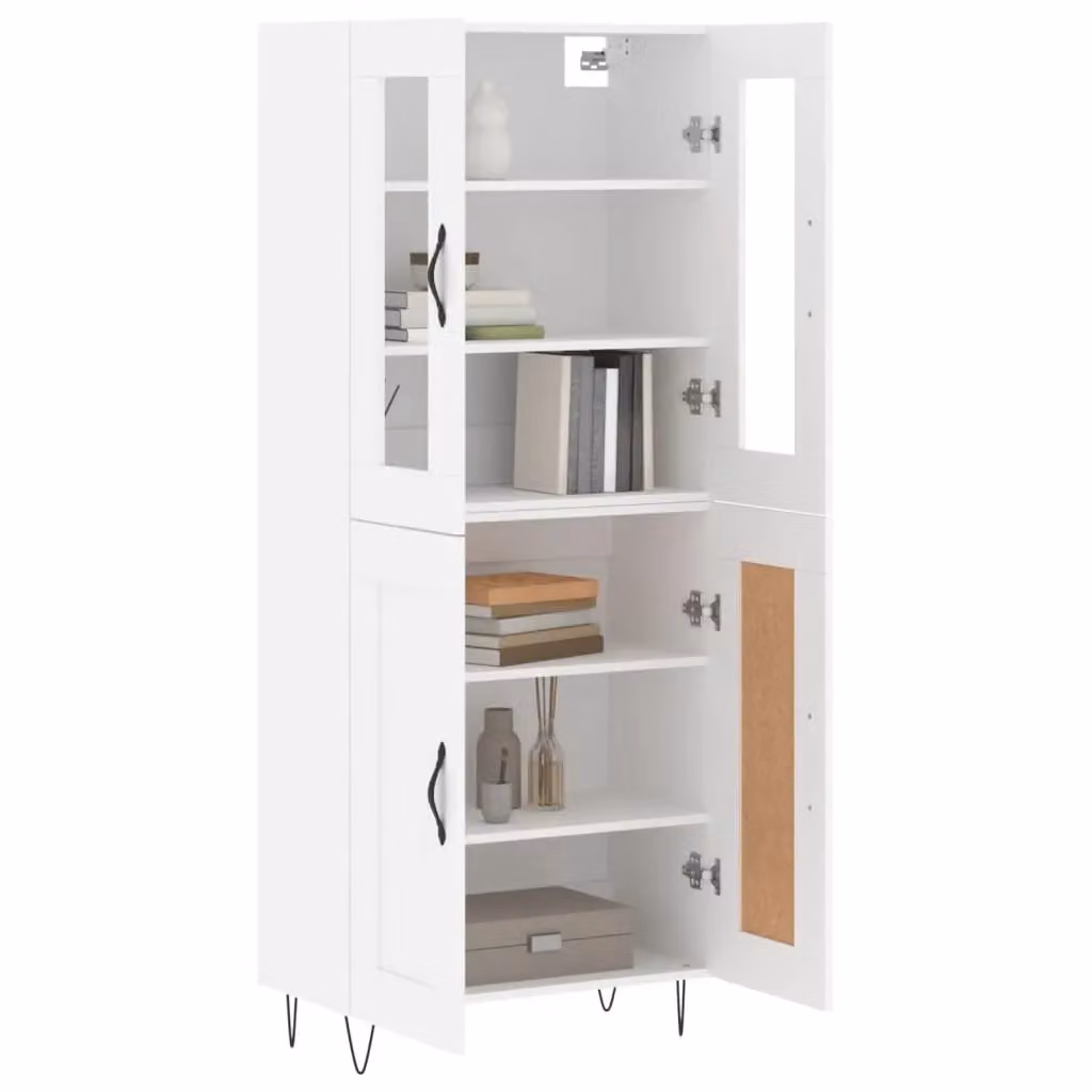 Berkfield Home Modern White Highboard with Glass Doors and Internal Shelves, W/D/H: 69.5 x 34 x 180 cm – 2