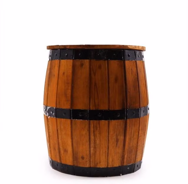 KDMD Natural Beer Barrel Stool with Storage in Brown, Rustic Modern Wood and Metal Design, W/D/H: 32 x 38 x 38 cm – 1