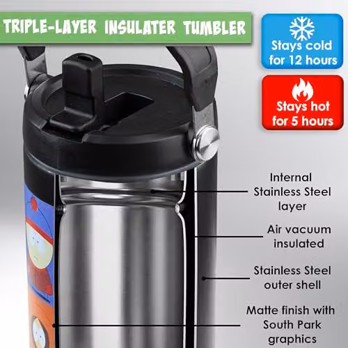 Get Trend South Park Insulated Stainless Steel Tumbler with Straw and Handle, 850ml, Black – 4