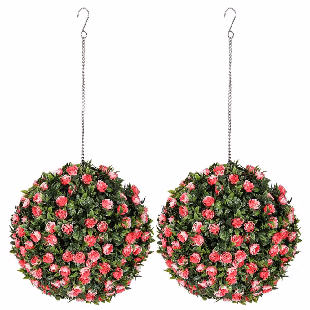 STILVORA Set of 2 Pink Artificial Rose Topiary Balls, Diameter: 28 cm – 4