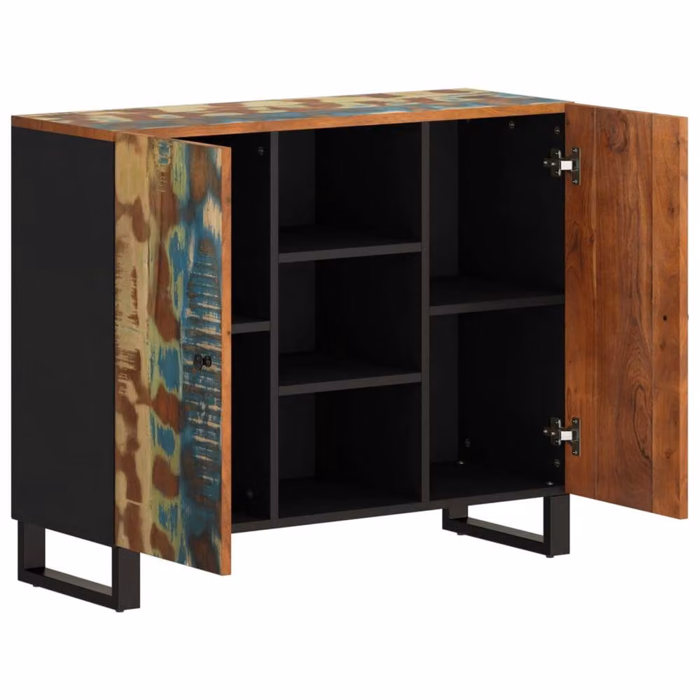 Berkfield Home Reclaimed Solid Wood Sideboard with 2 Doors, Multicolour, W/D/H: 90 x 33 x 75 cm – 4