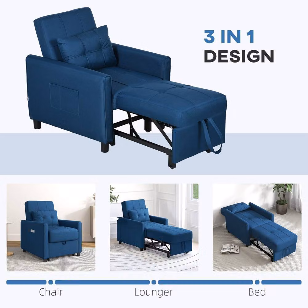 Wyld Haus Haso Single Sleeper Chair in Dark Blue Linen Look Fabric – 7