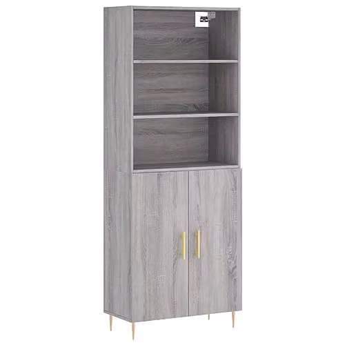 vidaXL Modern Grey Highboard with Hinged Doors and Internal Shelves, W: 69.5 cm, D: 34 cm, H: 180 cm – 1
