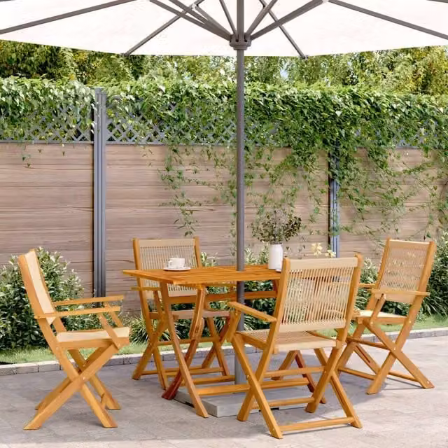Berkfield Home Set of 4 Folding Garden Chairs in Beige Acacia Wood – 1